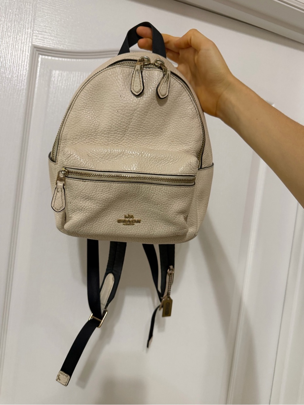 Coach cream white Leather gold tag Mini Backpack in Cream